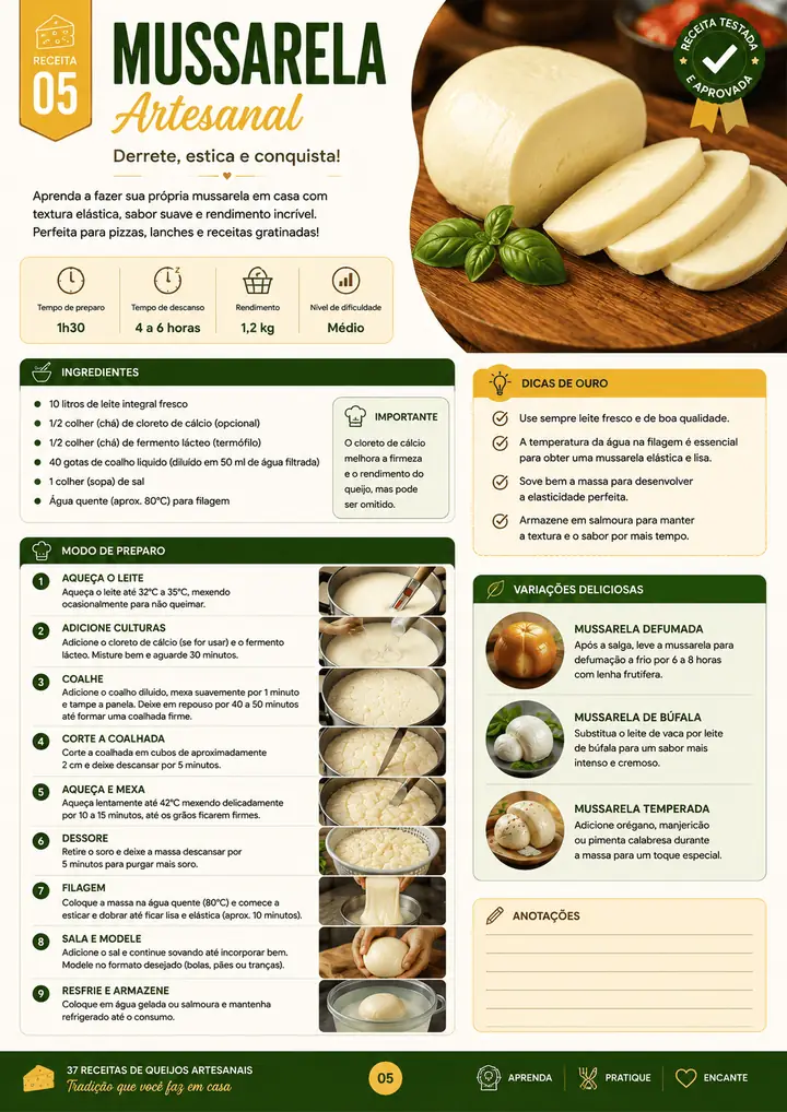 Página da receita de mussarela artesanal