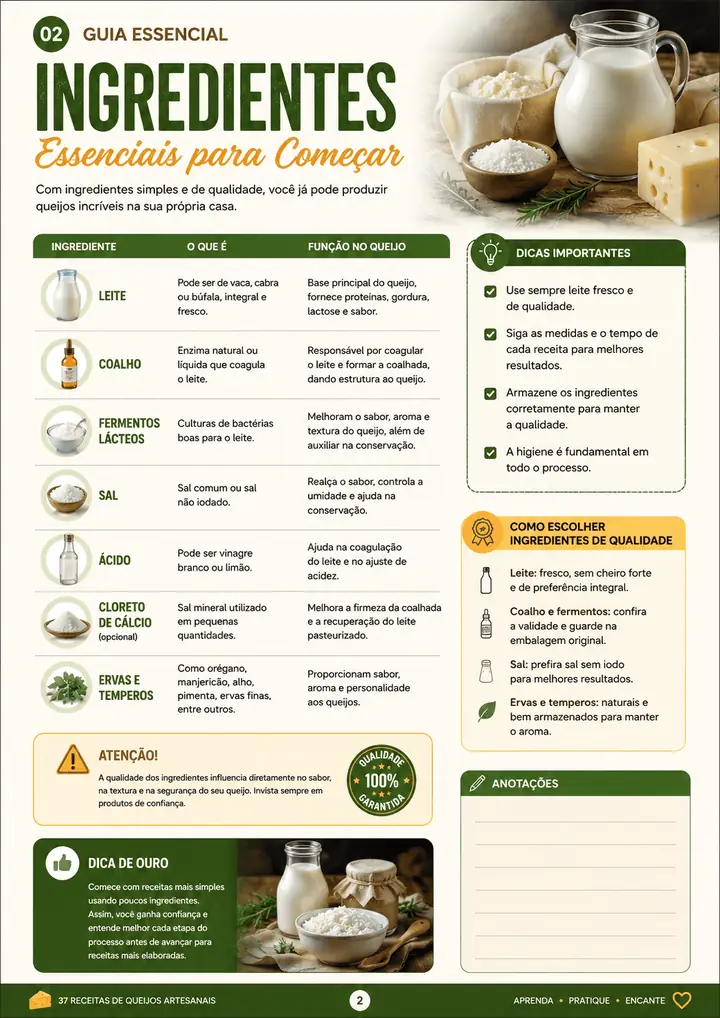 Página do guia de ingredientes essenciais