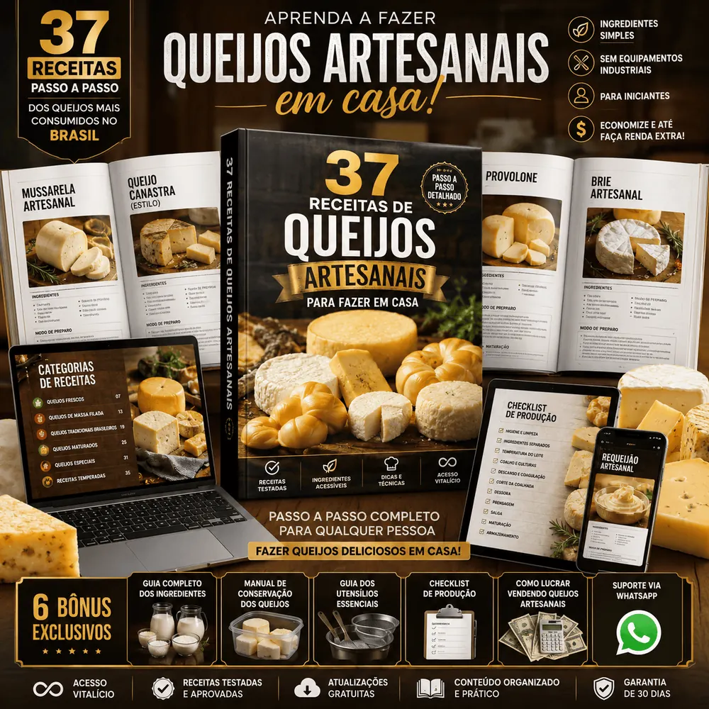 Mockup completo das 37 Receitas de Queijos Artesanais